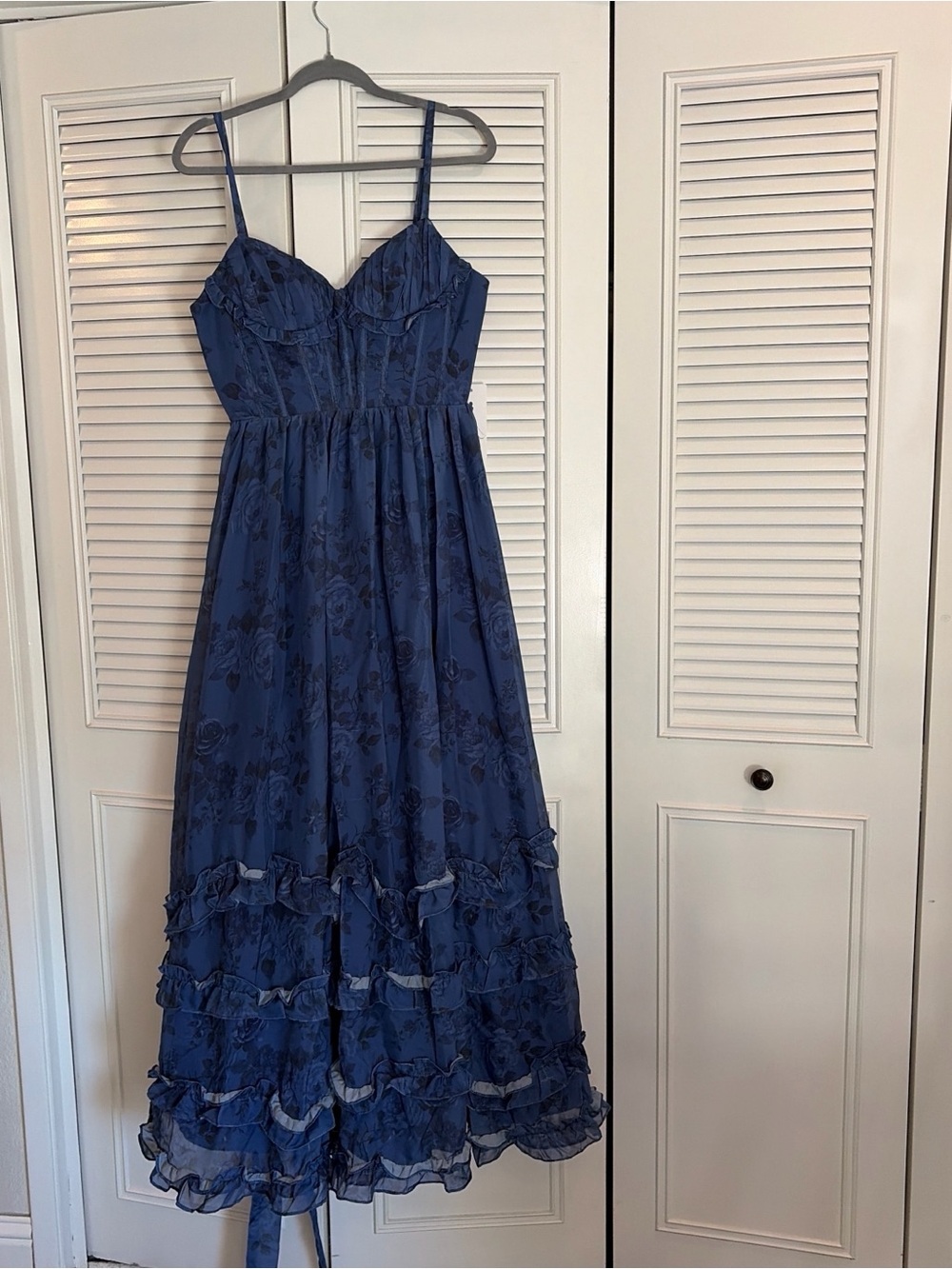 Amazon Navy Floral Ruffled Maxi Dress